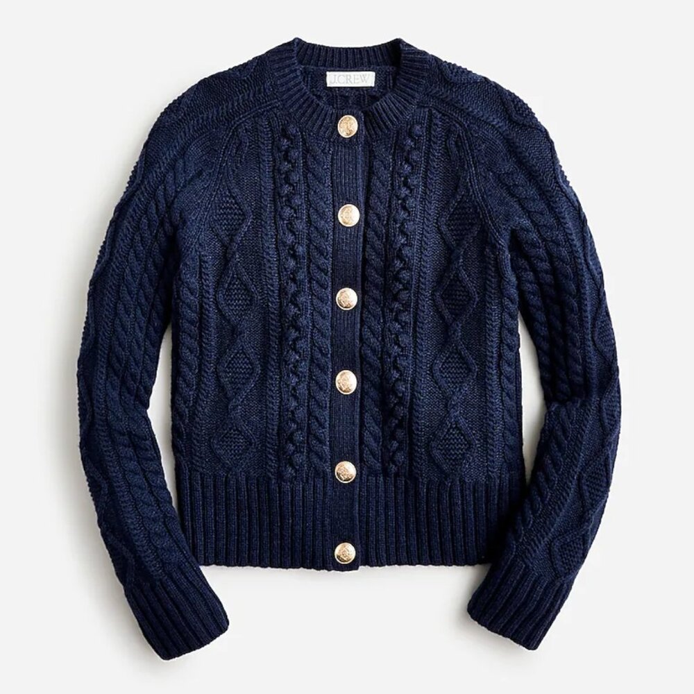 Cable-knit cardigan sweater